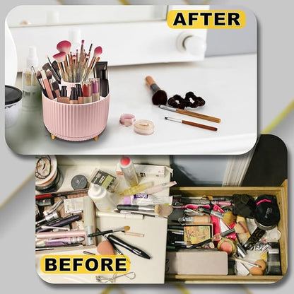 WILL OAK Makeup Brush Organiser - Large Compartment Cosmetic Organizer -Eyeliner, Nail Polish, Art Supply, Bathroom Vanity Desktop Organizer (Pink)