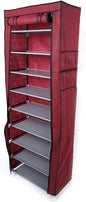 lapday 10 Tier Shoe Rack with Covers, Narrow Tall Shoe Shelf with Side Pocket, Free Standing Shoe Storage Cabinet for Closet Hallway,Bedroom,Entryway (Wine Red)