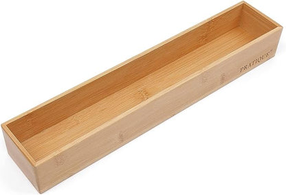 PRATIQUE Bamboo Drawer Organizer,Kitchen Utensil Organizer Silverware Tray,Cutlery Holder, Wood Storage Box for Flatware, Makeup, Bathroom, Office Desk (Bamboo, 15 * 3 * 2.6)