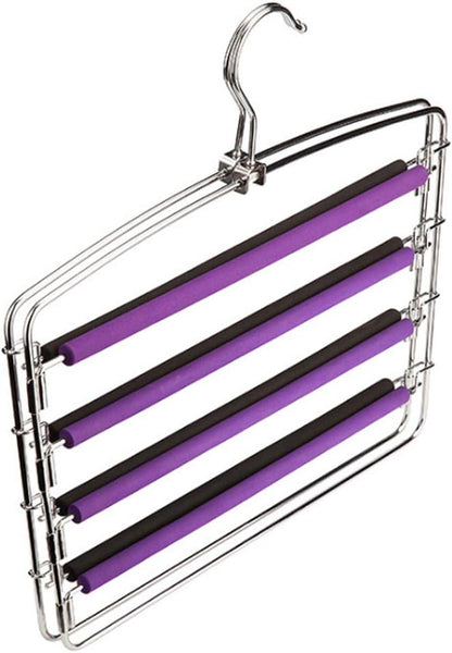 4 Floors Sponge Non-Slip Multi-Layer Pants Rack, Multi-Function Stainless Steel Pants Rack, Hangers, Cloth Rack, Space Saving, Wardrobe, Pants Vertical Hanger, Multi-Layer Hanger (Purple)