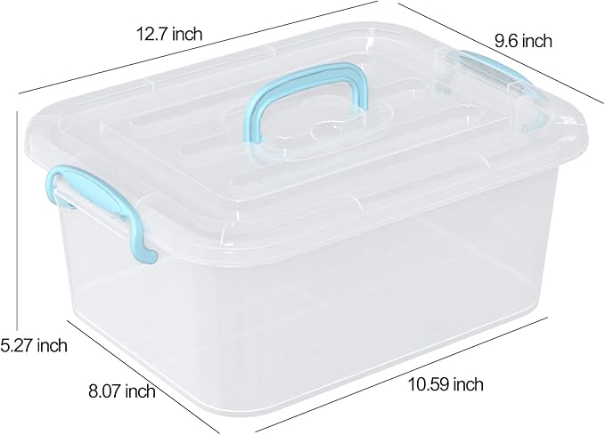 8 Quart Plastic Latching Storage Box with Handles, Small Plastic Tote Bin with Lid, 2 Packs