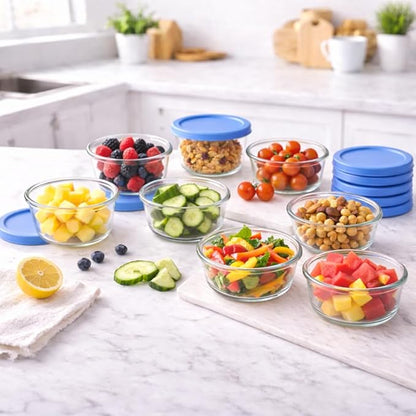 16-Piece Glass Food Storage Containers Set (8 Containers + 8 BPA-Free Lids) | 1-Cup, Leakproof | Microwave, Freezer, Oven & Dishwasher Safe | Ideal for Meal Prep & Pantry Organization, Lavender Blue