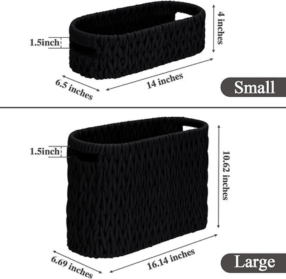 Boho Toilet Paper Storage Baskets, Cotton Rope Woven Bathroom Basket Set of 2, Standing Toilet Paper Holder for 6 Mega Rolls,Storage Bins for Toilet Tank Top, Bathroom Organizer Decor (Black 2 Pack)