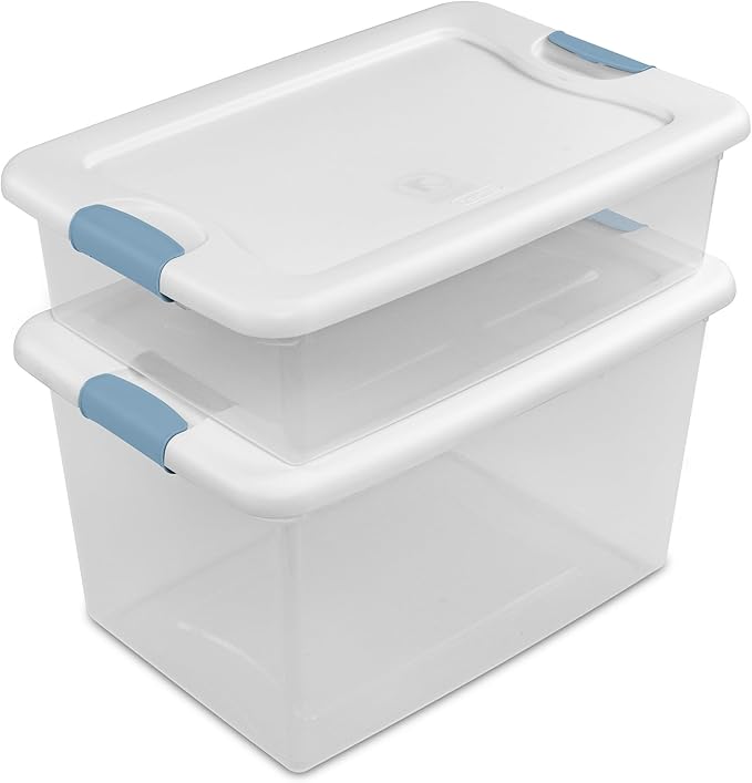 Sterilite 8-Pack 64 Quart Latching Box, Clear Plastic Storage Organizer Bins with White Lids - Large Stackable Containers for Home Bedroom, Dorm Room, and Closet Organization