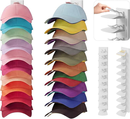 YOUDENOVA Hat Organizer for Baseball Caps, 2 Pack Hat Rack for Wall Hold up to 40 Hats, Adhesive Hat Storage Display for Wall and Closet Doors, White