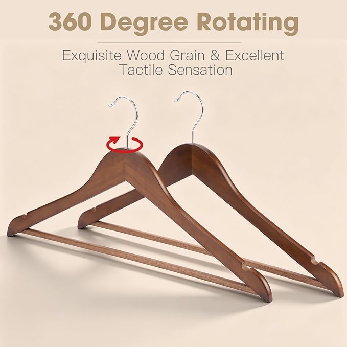 Wooden Hangers 30 Pack Solid Wood Hangers,Heavy Duty Coat Hangers for Closet, Wooden Clothes Hangers for Suits, Shirts, Pants, Jackets(Walnut)