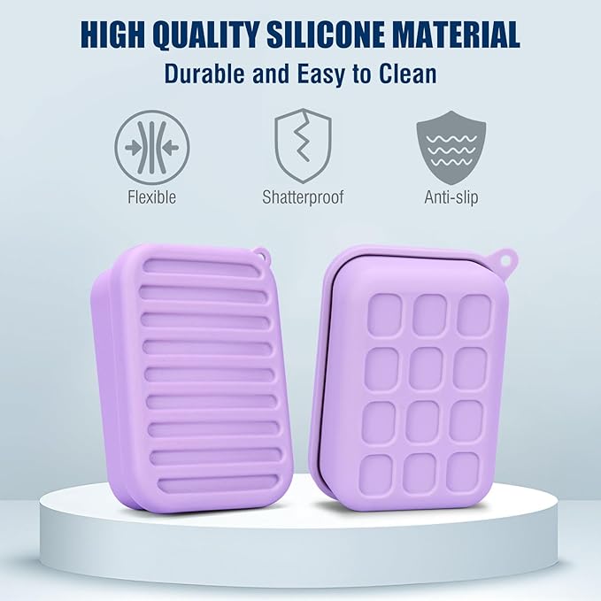 Superior Leak-Proof Silicone Travel Soap Case with Drainage Lid/Layer, Compact Bar Soap Container, Durable Soap Holder for Camping, Gym, and Travel Size Toiletries (Light-Purple)