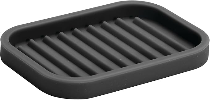 iDesign Silicone Soap Dish for Bar Soap or Scrub Brush - Ideal for Kitchen or Bathroom - Black