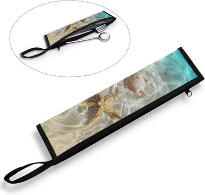 COEQINE Starfish Utensil Holder For Kitchen Travel Portable Cutlery Pouch Metal Straws Case With Handles Portable Small Storage Bag for Fork Spoon Knife Organizer Holder for Pcnic Outdoor