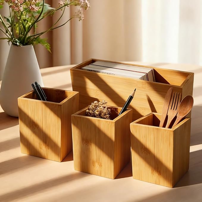 Silverware Holder for Party with 1 Absorbent Sponge, Silverware Caddy with Three Compartments, Utensil Holder for Party, Utensil Caddy for Spoons Forks Napkins Plates (COLOR:Brown)