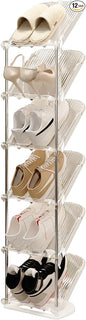 YYW Narrow Shoe Rack Vertical Shoes Rack for Entryway Corner Shoe Storage Organizer for Small Spaces Transparently Tall Slim Shoe Shelf for Front Door Entrance Living Room White 6 Layers