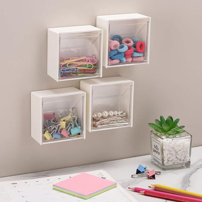 Tecbeauty 4PCS Cotton Pads Holder Dispenser, Wall Mounted Cotton Ball Organizers and Storage Box Rounds Jar Containers for Cotton Ball, Floss, Hairpin, Rubber Band, Clip（3.35in x1.8in x3.35in）