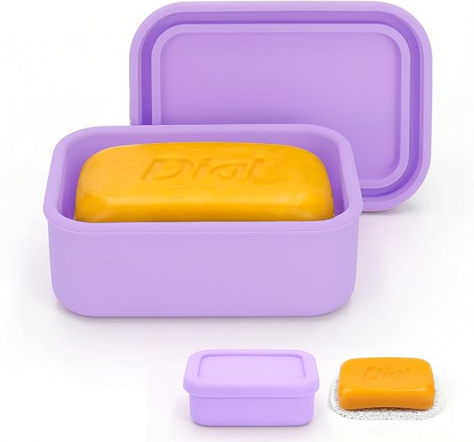 AIDIMMING Silicone Bar Soap Travel Case,Completely Leak Proof Bar Soap Holder,Compact Soap Bar Container,Portable Soap Box for Traveling,Camping,Gym,Outdoor (Light Purple)