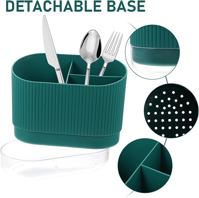 Silverware Organizer Plastic Utensil Holder Caddy with Drainage Chopstick Cage 3-Compartment Flatware Drainer Basket for Kitchen Sink and Countertop