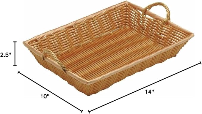 HUBERT Natural Color Wicker Basket Rectangular with Handles - 14"L x 10"W x 2 1/2"H