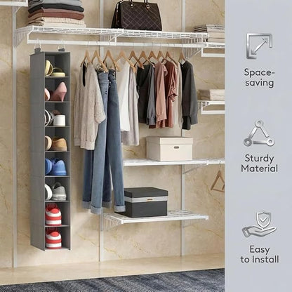 Lifewit Closet Shoe Organizer Hanging 8 Tier, Fabric Shoe Hanging Organizer for Closet, Collapsible Closet Organizers and Storage for Shelf, Wardrode, Dorm, 11.8" L X 5.9" W X 40.9" H, Gray
