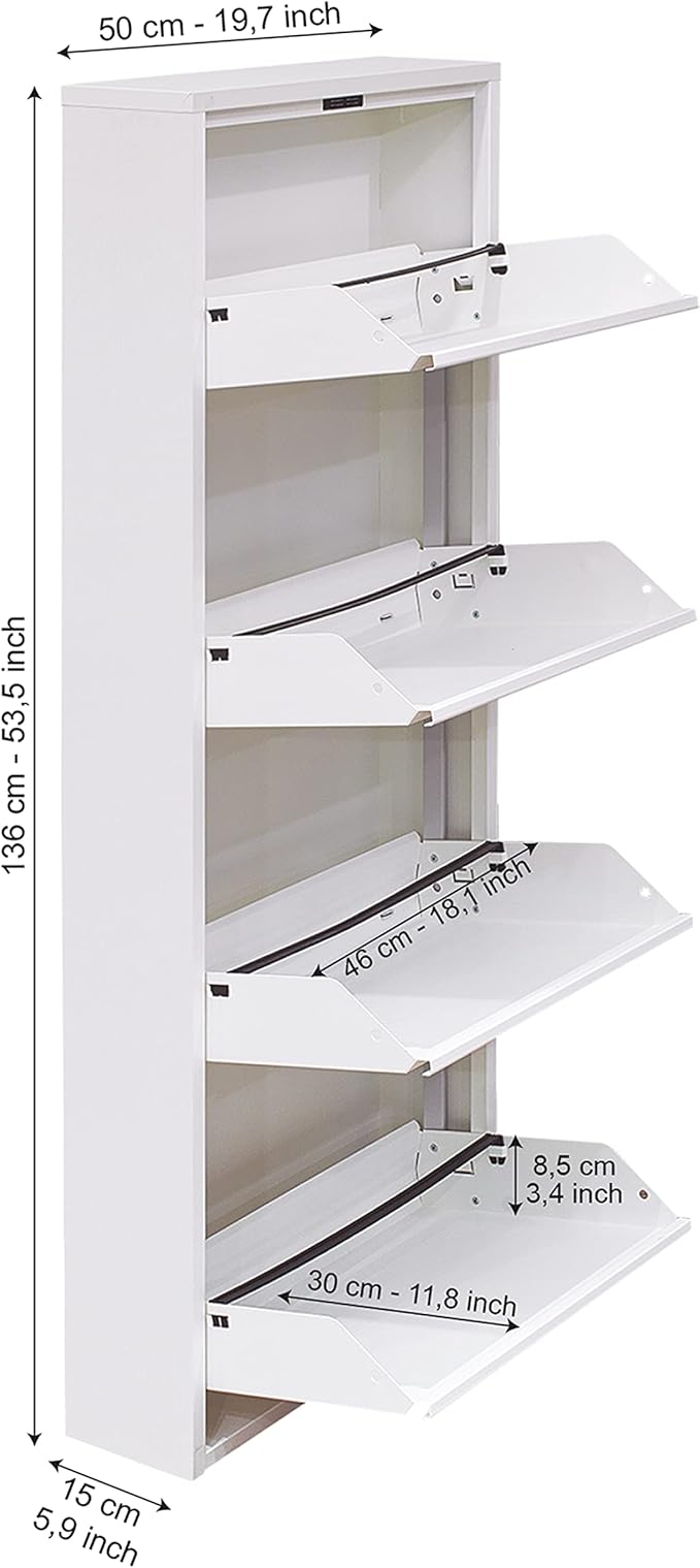 Mabel Home Modern 3 & 4 Drawer Shoe Cabinet, 3-4Tier Shoe Rack Storage Organizer, (White) (3 & 4Tier) (4 Tier)