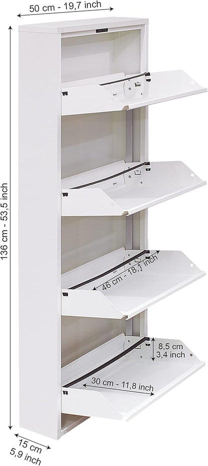 Mabel Home Modern 3 & 4 Drawer Shoe Cabinet, 3-4Tier Shoe Rack Storage Organizer, (White) (3 & 4Tier) (4 Tier)