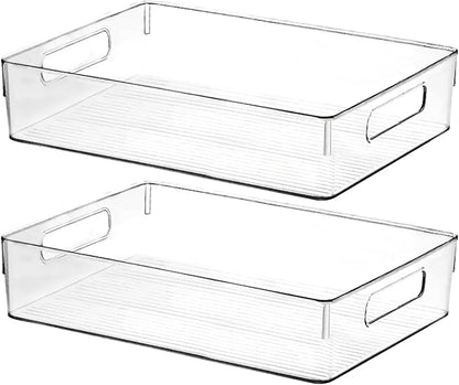 Clear Plastic Storage Bins, Perfect for Kitchen Organization or Pantry Organization and Storage, Large Fridge Organizer Plastic Bins, Pantry Organization and Storage Bins, Cabinet Organizers