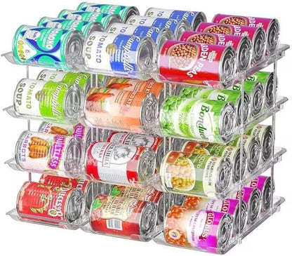 Attelite Can Organizer for Pantry, 3 Sets 4 Tiers Can Storage Organizer Pantry,Soda Can Organizer for Fridge 48 Cans Rack Automatic Rolling Stackable Canned Food Organizer,Clear