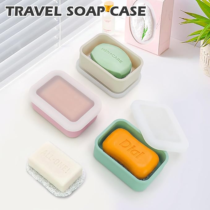 AIDIMMING Leak Proof Silicone Travel Soap Case, Compact Portable Soap Holder with a Translucent lid That Lets You See The soap Inside, Bar Soap Container for Traveling, Camping, Gym (Clear&Green)