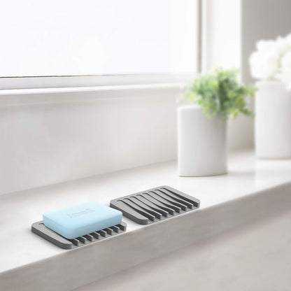 Anwenk Soap Dish for Shower Waterfall Soap Holder Soap Tray Soap Saver Drainer Flexible Silicone for Shower/Bathroom/Kitchen/Counter Top,Keep Soap Bars Dry Clean,Easy Cleaning- Grey, 1Pack