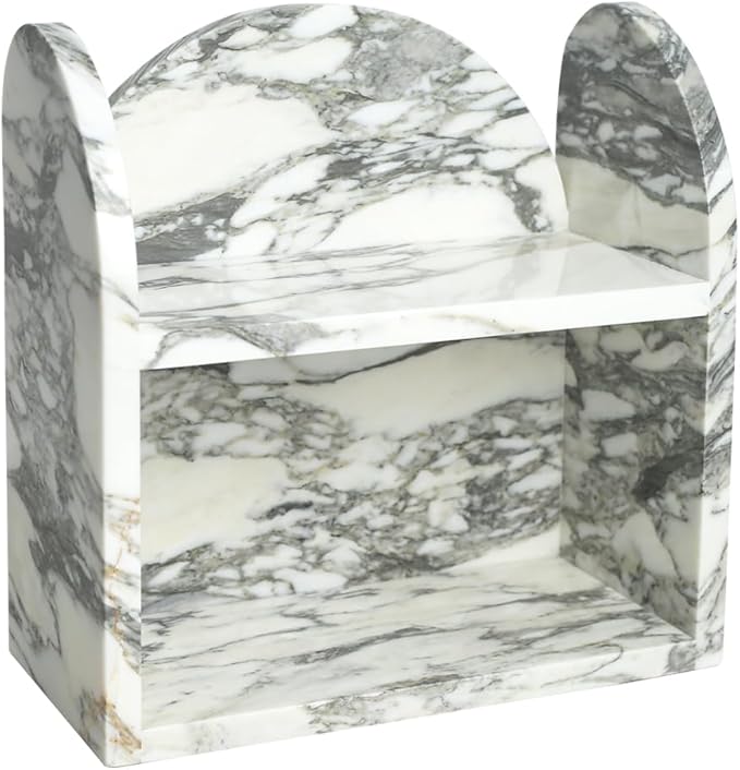 DUANYAN Marble Bathroom Counter Organizers and Storage, 2-Tier Luxurious Makeup Organizer for Perfume Cosmetic Skincare Jewelry, Natural Marble Counter Shelf, No Assembly Required