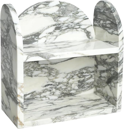 DUANYAN Marble Bathroom Counter Organizers and Storage, 2-Tier Luxurious Makeup Organizer for Perfume Cosmetic Skincare Jewelry, Natural Marble Counter Shelf, No Assembly Required