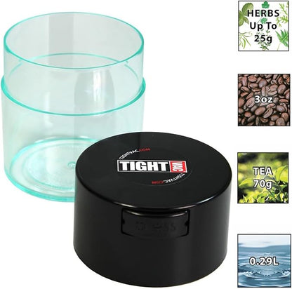 Tightvac - Premium Airtight Herb Storage Container - Holds ½ oz to 3 ounces - Keep Your Herbs and Dry Goods Fresh and Flavorful. Clear Black