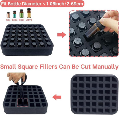 Essential oils Organizer Holder Foam Pad with Slots, Holds 42 bottles of 10ml、15ml Bottles, Removable Dividers，Black
