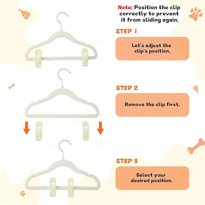 24 Pcs 360° Swivel Dog Clothes Hangers with 10 Non-Slip Clips, Flocked Fabric Non-Slip Plastic Dog Hangers for Clothes