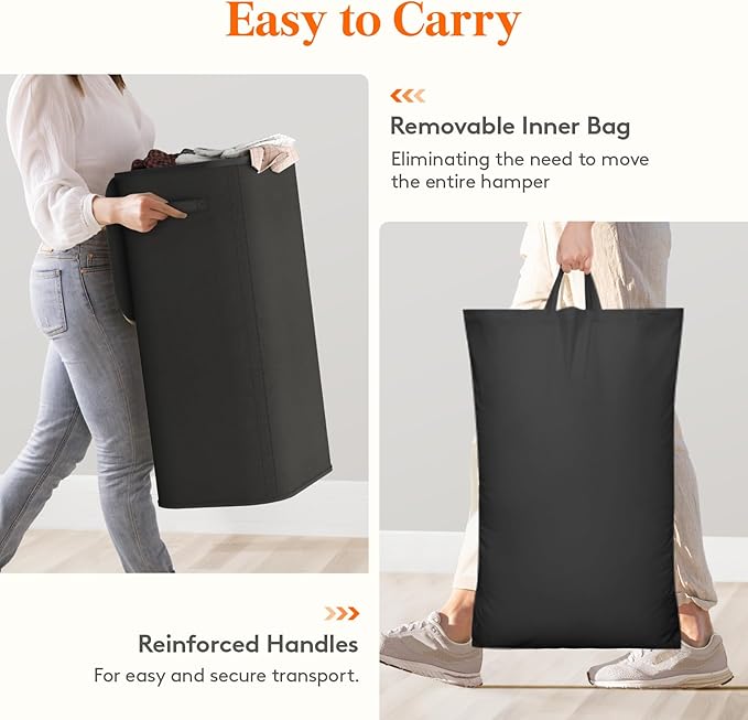 Lifewit 105L Large Laundry Basket with Lid, Laundry Hamper with Plastic Handles and Removable Bag, Foldable Tall Dirty Clothes Hampers for Laundry for Laundry Room, Bedroom, Bathroom, Dorm, Black