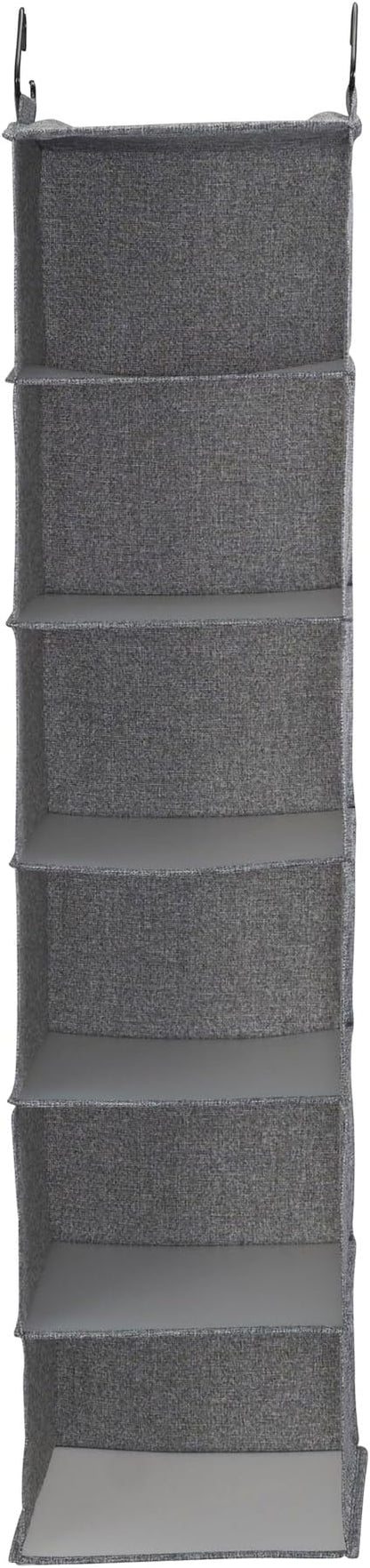 Household Essentials 6 Shelf Hanging Closet Organizer, Hanging Closet Shelf, Fabric Poly Linen and PEVA Shelving