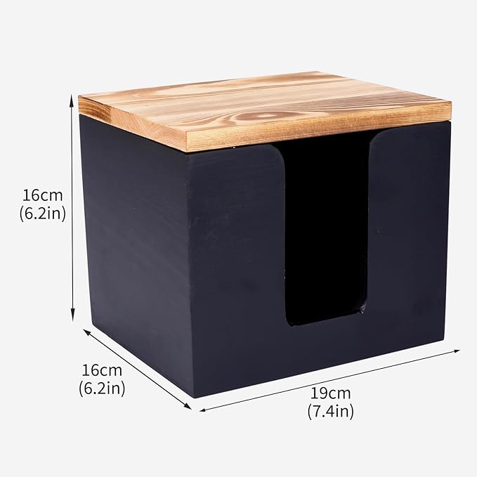 Disposable Face Towel Holder,Acrylic Facial Towel Holder Box with Wooden Lid,Square Face Towels Container,Clean Skin Club Fac e Towels Holder,for Bathroom Countertop,Vanity Makeup（Black）