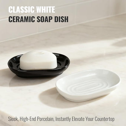 AIMAIAIMAI White Ceramic Soap Dish, Minimalist Bar Soap Holder - Elegant Hostess Gift, Housewarming Gift for New Home, Decorative Soap Tray for Bathroom, Kitchen