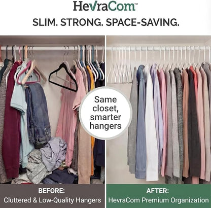 HevraCom White Plastic Hangers 50 Pack - Strong & Durable Non Slip Clothes Hangers for Closet, Space Saving Coat and Pant Hanger with Shoulder Grooves, Clipless Design