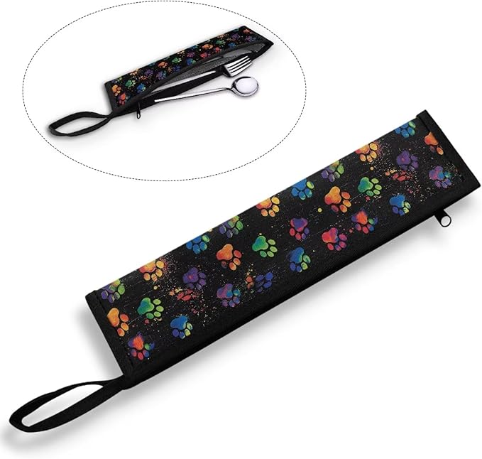 Color Paw Travel Portable Cutlery Storage Bag with Handle Tableware Carrier Case for Camping, 11.8 Inch Flatware Carrying Bag Reusable Dinnerware Pouch Case