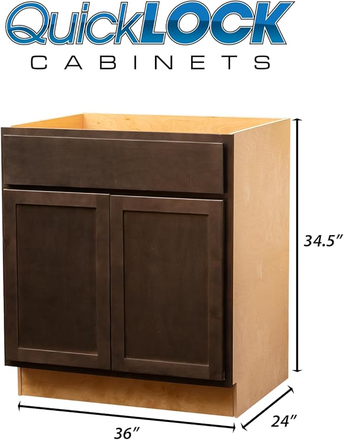 Quicklock RTA (Ready-to-Assemble) | Base Kitchen Cabinets - Shaker Style | Made in America (Espresso Stain, 36" Wx34.5 Hx24 D Base)