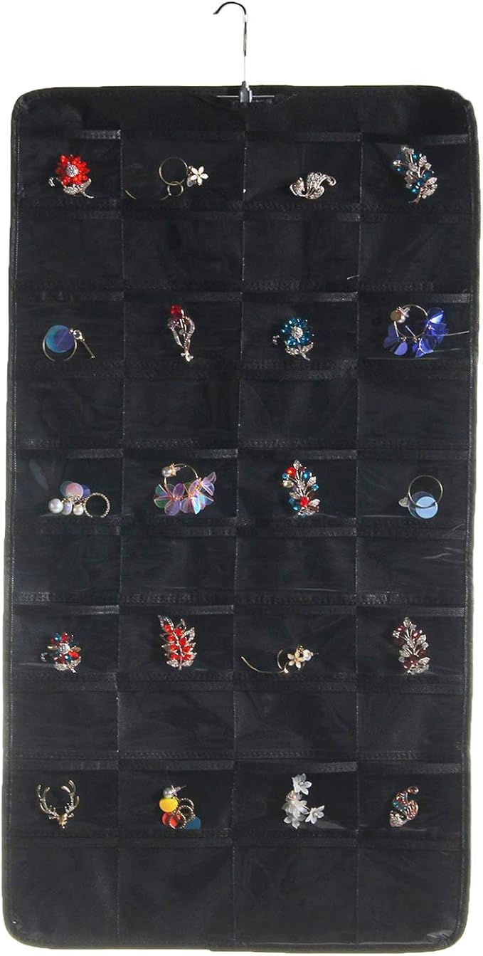seven wolves Hanging Jewelry Organizer with Rotating Hanger Dual Sides 40 Pockets Accessories Storage for Holding Jewellery, Black