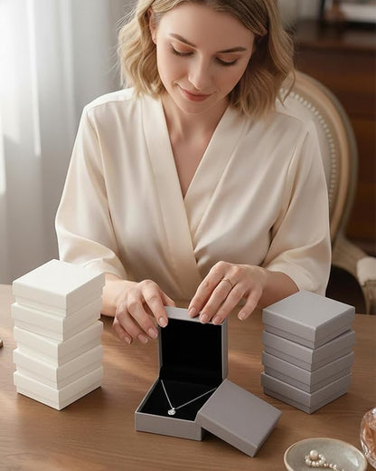 Rocutus Jewelry Gift Boxes for Necklace, Earring, Ring - Cotton Filled Cardboard Paper Jewelry Box Gift Cases for Wedding, 12 Pack Engagement, Gift Packaging, Luxury Jewelry Box, Ring Box (Grey)