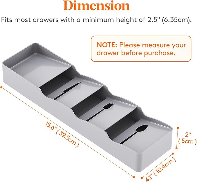 Lifewit Small Flatware Drawer Organizer, Compact Narrow Silverware Tray for Kitchen Drawers, Plastic Cutlery Holder for Spoons, Forks, Knives – Fits Small & Slim Kitchen Drawers, Gray