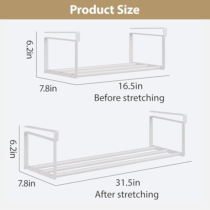 Expandable Shoe Rack Organizer, Hanging Shoe Organizer for Closet & Adjustable Under Cabinet Shelf,Shoe Storage Rack Retractable for Kitchen and Clothing Storage (White, 2 Pack)