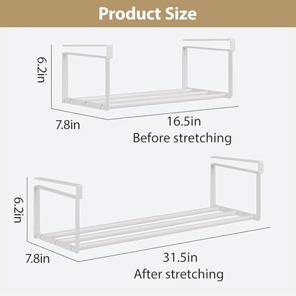 Expandable Shoe Rack Organizer, Hanging Shoe Organizer for Closet & Adjustable Under Cabinet Shelf,Shoe Storage Rack Retractable for Kitchen and Clothing Storage (White, 2 Pack)