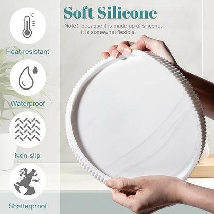Silicone Bathroom Tray Round Kitchen Counter Organizer Decorative Vanity Accessories Coffee Table Decor for Perfume, Candle, Soap Dish, 9 Inch, Marble