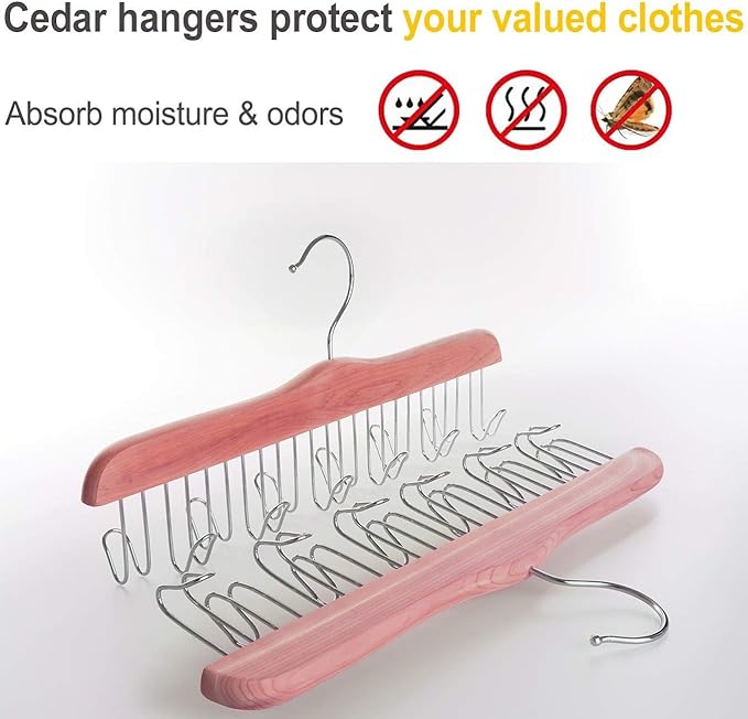 TOPIA HANGER American Red Cedar Wood Belt Hanger, Belt Organizer Rack with 12 Metal Hooks,Closet Organizer for Tank Tops, Ties, Scarves, Neckties (1-Pack) CT13B