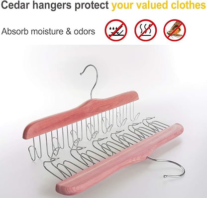 TOPIA HANGER American Red Cedar Wood Belt Hanger, Belt Organizer Rack with 12 Metal Hooks,Closet Organizer for Tank Tops, Ties, Scarves, Neckties (1-Pack) CT13B