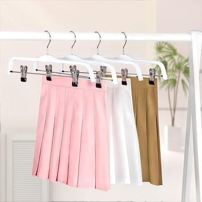 TOPIA HANGER Wooden Pants Hangers,Slim Natural Wood Skirt Hangers with Anti-Rust Hook and Adjustable Metal Clips, Perfect for Skirts,Pants,Slacks-10 Pack-CT17W