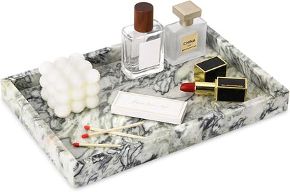 Marble Bathroom Vanity Tray, Natural Luxury Vanity Home Kitchen Bathroom Table Tray, Stone Decorative Countertop Dresser Trays for Key Coffee Perfume Jewelry Makeup (Green Emerald, 12"x 8" x1.2")