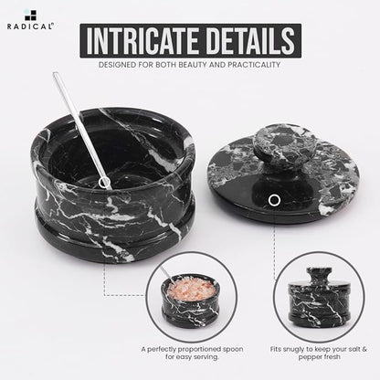 Radicaln Marble Salt Cellar with Lid 4" Inch Black Handmade Table Salt Container & Sugar Bowl For Kitchen Countertop, Ideal Salt Dish & Salt Jar for Celtic Salts