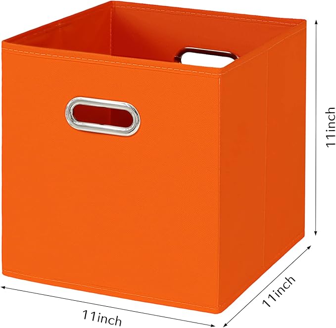 Fabric Cloth Storage Bins,Fabric Cube Bins Organizer with Dual Handles Foldable Cube Storage Baskets for Home Bedroom Storage,Set of 3,(Orange)
